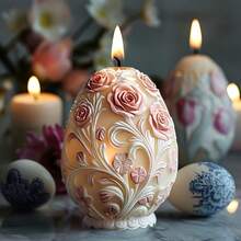 1pc Egg Candle Silicone Mold Rose Relief Egg Candle Mold Easter Egg Plaster Resin Mold Rose Egg Easter Gift - White - View 5
