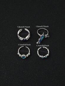 4pcs/Set Elegant Personalized Cool Drip Oil Butterfly Rings, Faux Gemstone Studded Tiny Flower & Butterfly Layered Rings Set For Women