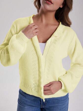 Women's Lightweight Elegant Cardigan Top, Fashionable Solid Color Sweater, Luxury Blouse, Loose Cardigan Top With Button Design, Suitable For Rural And Urban Resort And Home Wear, Autumn And Winter