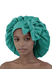 1pc Valentine's Day Women's Sleeping Cap, Elastic Strap Design, Silky Smooth, Colorful Satin Material, Casual Home Daily Hair Care Sleeping Cap, Christmas Gift - Deep Bean Paste - View 7