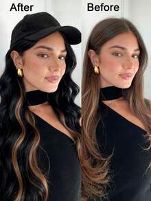 合成长波浪发帽，带接发，一体式假发帽，适合女性和女孩日常发型。 - 挑染金色 - 查看 4