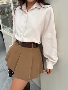 EARO 女士米色缎面宽松衬衫，春夏款，长袖，翻领，纽扣，灯笼袖，休闲通勤日常穿搭 - 杏色 - 查看 7