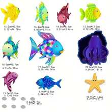 Quixorblex 17件套毛毡故事道具套装，彩虹鱼主题卡通鱼形，蒙特梭利互动学习道具，手工柔软质感奖励及活动教育辅助工具，学前儿童启蒙教学工具，适用于教室、家庭及早期教育 - 彩色 - 查看 2