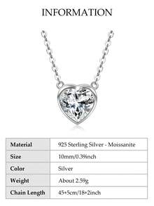 XUJIA 1pc 2 Carat Moissanite Heart Pendant Necklace, 925 Sterling Silver, D Color, VVS1 Clarity, 8x8mm Heart Shaped Moissanite Necklace, 925 Silver Jewelry For Women, Engagement, Wedding Anniversary, Birthday, Christmas Gift
