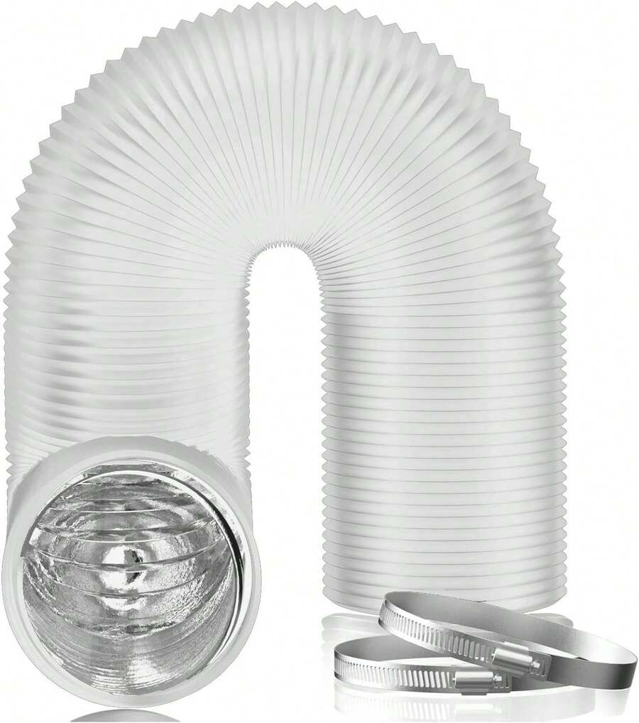 Miortior Manguera de Ventilación de aluminio y PVC, con 2 Abrazaderas de Acero Inoxidable, Conducto de 4 Puadas, 10 Pies, para HVAC, Calefacción, Ventilación, Escape(Blanco) - Talla única - Ver 1