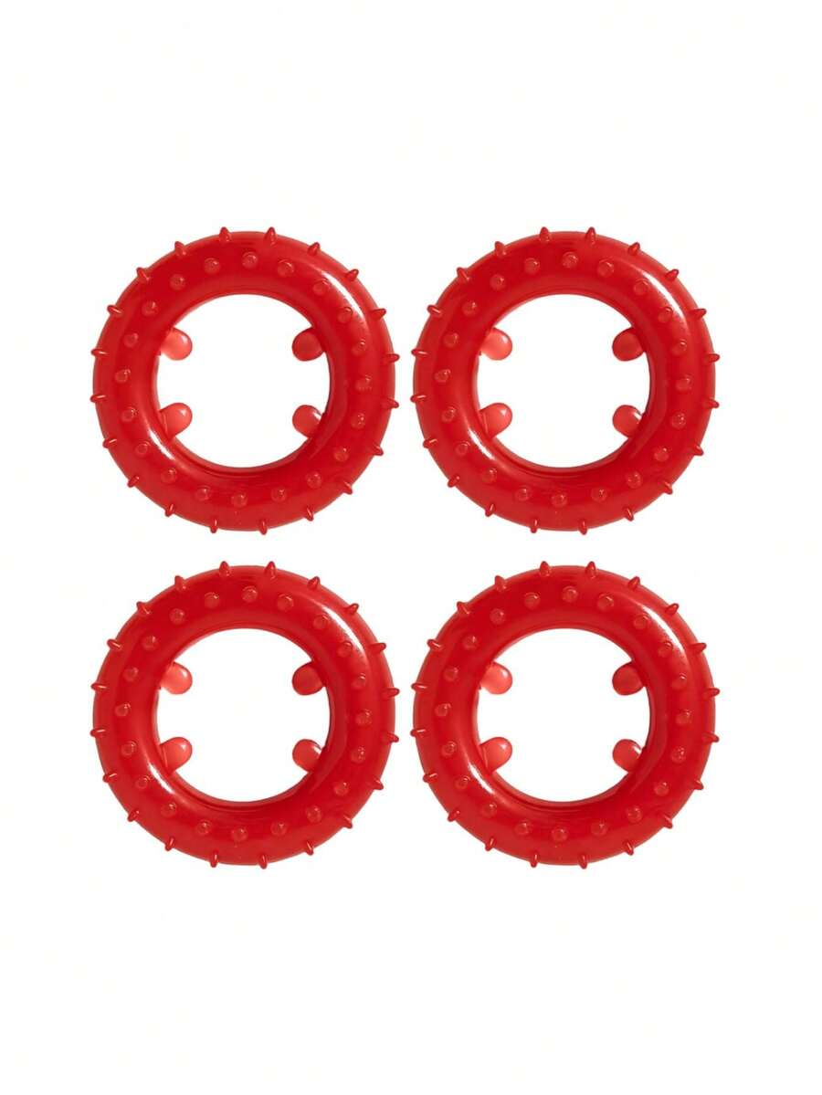 Set Of 4 Neon Pet Teething Rings, 7cm, , Durable - Red - View 1