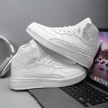 WANWEISI 男士高帮系带运动鞋，轻便高帮滑板鞋，时尚休闲运动鞋，白色，PU鞋面，MD鞋底，EVA/织物鞋垫，圆头设计，适合徒步、跑步和休闲穿着，交叉训练运动鞋 - 白色 - 查看 4