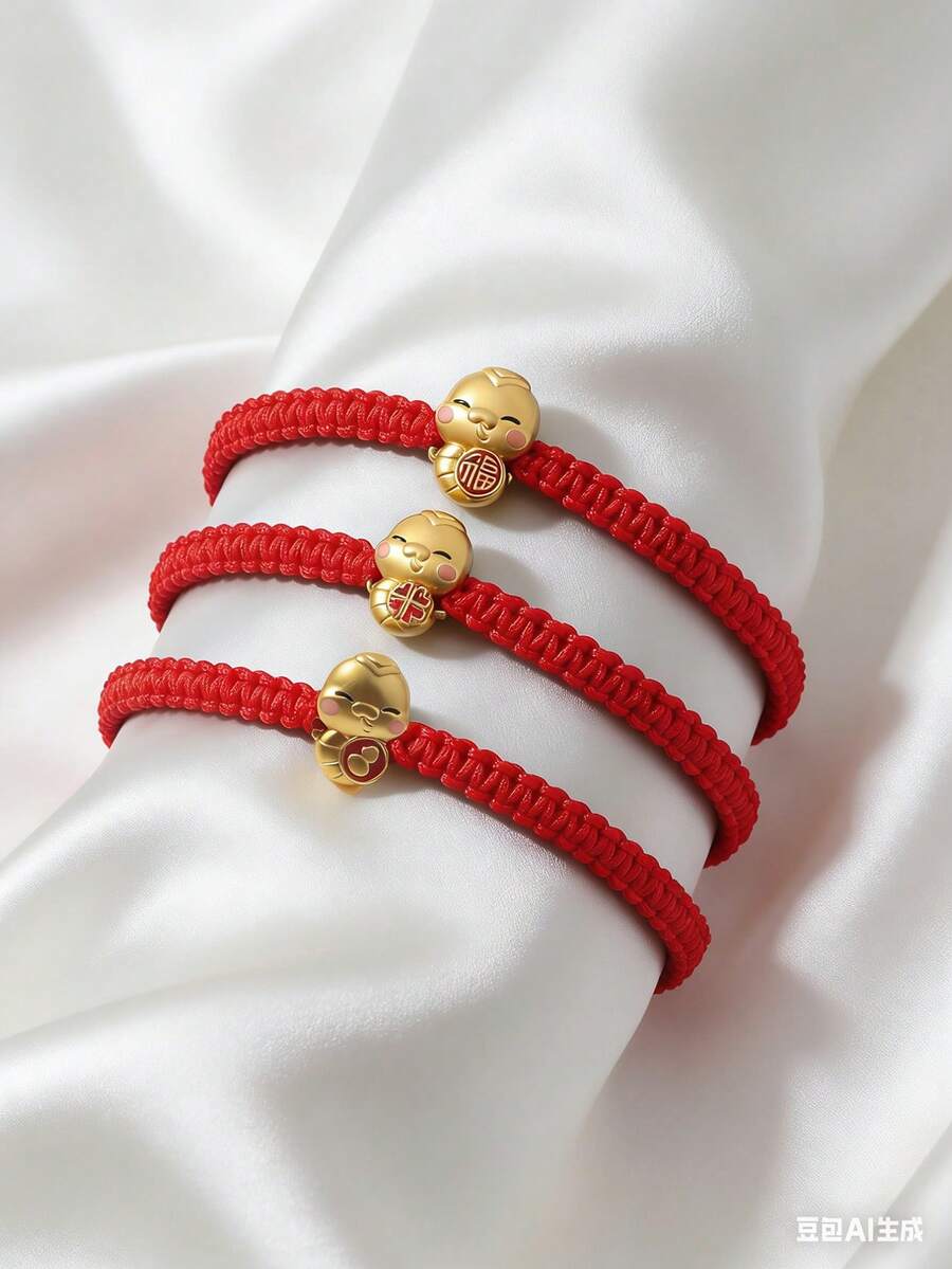 1pc Chinese New Year Blessing Bracelet, Cartoon Blessing Word & Snake Bracelet, Heart Bracelet, Gourd Bracelet, New Year Gift