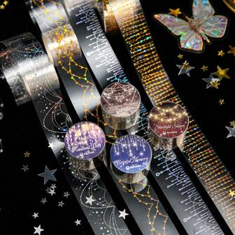 30mm*2M 复古星光闪亮金/银箔和纸胶带，剪贴簿用品，ins风创意图案，可爱贴纸，防水DIY胶带，学校文具用品