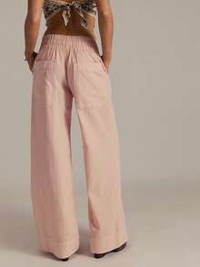 Womens Baggy Loose Denim Pull-On Jeans High Waisted Loose Straight Leg Stretchy Full Length Trousers - 粉色 - 查看 3