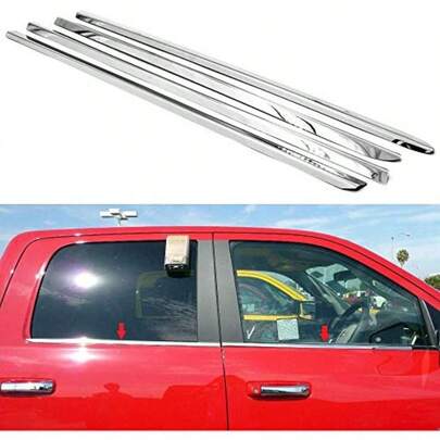 Polished Stainl Steel Window Sills Trims For 2009-2017 Dodge Ram 1500 Crew Cab/Mega Cab ^Rear Window Sill Measures At 33 Not 24.5^