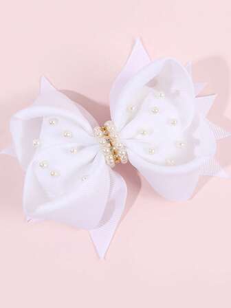 1pc/4pcs White/Red/Christmas Bubble Flower Pearl Bow Hair Clips