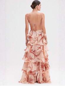 Ladies' Fashionable Long Dress With Multiple Layers Of Ruffled Edges, Butterfly Contrasting Color Straps, Off Shoulder Elegant Temperament Dress - 彩色 - 查看 4