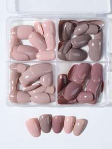 96片（4种混色）Y2K短椭圆棕色和裸色甲片，短款亚克力甲片，全覆盖哑光甲片，内含1片果冻胶和1个指甲锉，带收纳盒，适合女性和女孩日常及派对使用。 - 彩色 - 查看 4