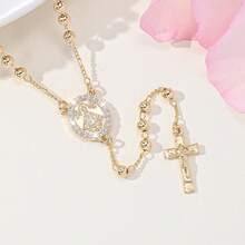 1 chiếc vòng cổ tràng hạt Công giáo thủ công, vòng cổ thánh giá Chúa Giêsu, mặt dây chuyền Đức Mẹ Đồng Trinh/Đức Mẹ Guadalupe, phụ kiện tín ngưỡng, tràng hạt cầu nguyện trong nhà thờ/lễ rửa tội, quà tặng cho phụ nữ vào ngày Lễ Tình nhân/Lễ Phục Sinh. - Vàng - Xem 10