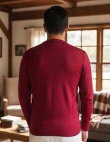 Men's Cold Weather Blouse | Men's Knitted Sweater | Winter Knitted Wool Pullover Long Sleeve V-Neck - 紅色 - 查看 6