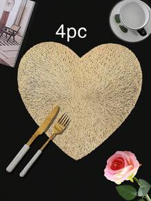 1/4/6pcs Heart Shaped Sequin Placemat, Suitable For Wedding Party Dining Table Decor, PVC Foil Heart Sequin Placemat