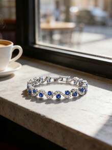 1pc Luxury Women's Cubic Zirconia Inlaid Tennis Bracelet, Suitable For Daily Wear, Best Gift For Valentine's Day/Birthday