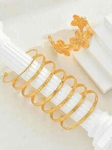 8/6/5/1 Piece(S) Vintage Exaggerated Luxurious Geometric & Floral Design Women Metal Gold Bangle Set, Suitable For Daily Wear And Gift - Gold - View 6