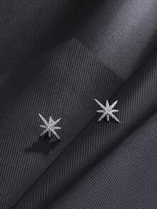 Brass Micro-Inlaid Zirconia Star Stud Earrings, Fashion Jewelry For Women, Suitable For Daily Wear And Parties - Silver - View 3