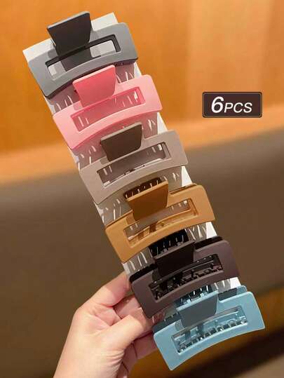 6件套女士时尚发夹，多种颜色可选，简约设计，中号方形发夹，适合日常工作和休闲造型，推荐作为女士礼物，秋季发夹，时尚发饰，冬季配饰，适合节日装扮。