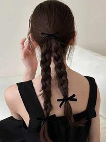 2/8/16pcs Black Hair Scrunchies Elastic Hair Ties With Bow Rubber Bands Ponytail Holder Beauty Home Hair Accessories,Travel,Birthday - Black - View 5