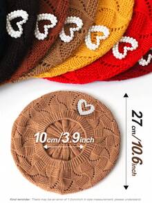 1pc Women Double Flower Casual Knitted Beret Hat, Fashionable Versatile Solid Color Cap - Multicolor - View 9