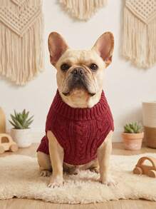 PETSIN 1 件经典宠物毛衣柔软舒适针织衫，适合中大型犬，高领设计，弹性保暖，适合法国斗牛犬、拉布拉多犬、罗威纳犬的小狗冬季服装 - 酒紅色 - 查看 7