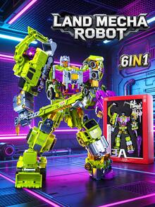 六合一合金变形大力神机器人 - 六合一工程挖掘机，豪华礼盒装，男孩玩具 - 彩色 - 查看 10