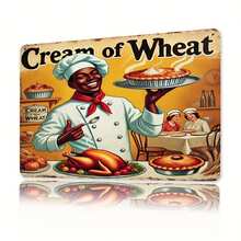 1pc Vintage "Cream Of Wheat" Metal Tin Sign - Chef & Breakfast Cereal Promo Retro Kitchen Decor - Easy Hang Pre-Drilled Holes - Durable Metal Wall Art For Home, Restaurant, Bar, For Man Cave - Vintage Advertising Decoration - Ideal Gift For Foodies & Cooking Enthusiasts, Kitchen Wall Art, Bar Decoration, Nostalgic Design, Vibrant Color Print, Restaurant Owners - 金屬畫 - 查看 1