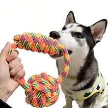 Colorful Handmade Woven Rope Knot Ring Dog Toy, Handle Rope Ball Dog Chew Toy For Teeth Cleaning, Suitable For Medium And Large Dogs, Interactive Self-Entertainment Pet Toy - Multicolor - View 4