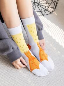 1 Pair Men's Comfortable Casual Funny Cartoon Animal Duck Foot/Chicken Claw Pattern Mid-Calf Socks, Versatile - Multicolor - View 9