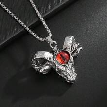 SeuSuk 1入款哥特風公羊頭吊墜項鍊，復古朋克嘻哈潮流飾品 - 銀色 - 查看 5