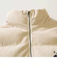 Men Winter Coats Thickened Loose Fit Corduroy Jacket Retro Unisex Puffer Coat With Stand Collar For Couples Streetwear Fashion - 杏色 - 查看 2