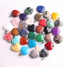 10 unids/lote de dijes colgantes de piedra en forma de corazón de colores mezclados al azar, cuentas de Chakra de cristal para collar, accesorios de joyería artesanal 8HGW - cono mixto aleatorio - Ver 8