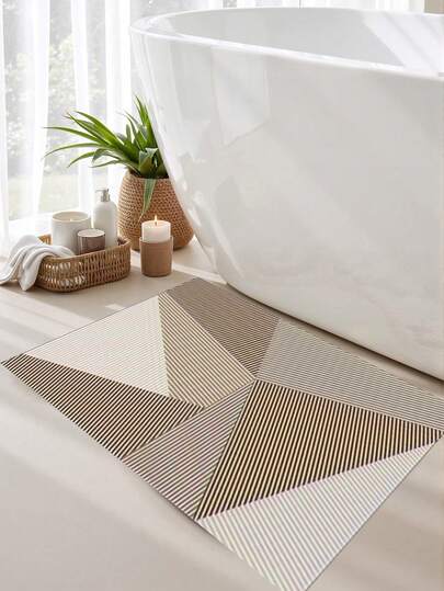 1片装浴室吸水硅藻土垫，淋浴房速干免洗耐磨防滑软垫，家用卫生间门简约线条防滑吸水垫，适用于浴室、卫生间和洗手间。