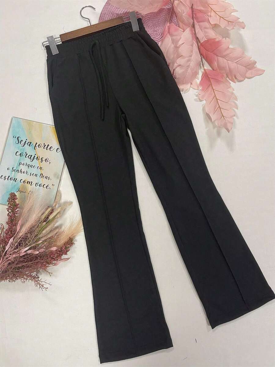 Wide-Leg Pants In Soft Wool Fabric With A Fashionable Pocket. - 純黑 - 查看 1