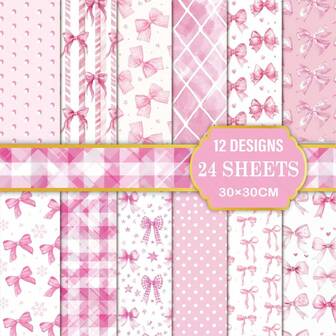 24张带蝴蝶结装饰的工艺纸，30x30厘米材质，适合装饰母亲节礼物、结婚礼物、生日礼物和DIY庆祝活动用品。也是制作派对拼贴剪贴簿、送给女孩的礼物和充满爱意的派对装饰的理想之选。