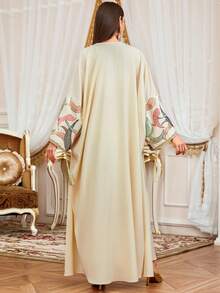Bộ váy áo 2 mảnh thanh lịch dành cho nữ, thêu đính cườm, thích hợp cho lễ Eid Al-Fitr, Eid Al-Adha, các buổi tiệc, kiểu Abaya. - Màu be - Xem 3