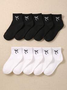 10双儿童蝴蝶结弹力中筒袜，舒适柔软无缝，采用有机棉制成，适合1-14岁女孩日常穿着和运动，休闲百搭，款式随机。 - 彩色 - 查看 6