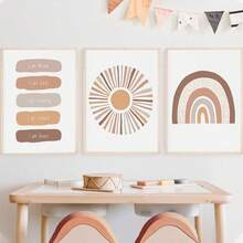 3pcs Framed/Unframed Bohemian Style Children's Canvas Art Prints, Heart And Rainbow Posters, Fun Nursery Wall Decor, Inspirational Quotes Wall Art, Nursery Wall Decoration - Beige - View 19