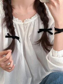 2/8/16pcs Black Hair Scrunchies Elastic Hair Ties With Bow Rubber Bands Ponytail Holder Beauty Home Hair Accessories,Travel,Birthday - Black - View 6