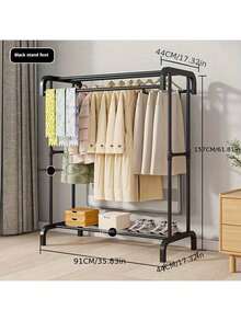 Freestanding Metal Double Rod Clothes Drying Rack, Foldable, Space-Saving Design, No Wheels, Suitable For Bedroom And Balcony - Multicolor - View 1
