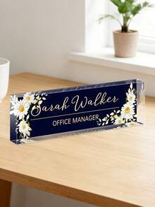 Customized Desktop Nameplate, 20 Styles Available, Customizable Text, Floral Transparent Acrylic Block, Personalized Office Decor Gift Suitable For Boss, Teacher, Colleague, Ladies And Gentlemen - Multicolor - View 10