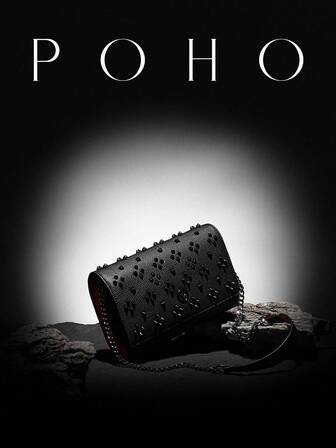  POHO Brand Luxury Women's Custom Letter Small Crossbody Chain Bag - Pure Black