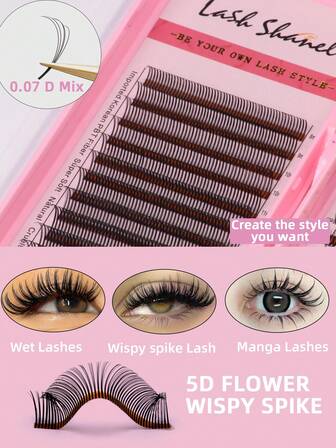 660 piezas Extensiones de pestañas 5D Flora Lash Manga Lash Wispy Spike Wet Lashes hechas a mano, súper suaves, mate negro, volumen natural ruso, 0.07 C D Curl 8-18mm, bandeja mixta individual, flores fáciles, abanico de volumen premontado para salón profesional de extensión de pestañas