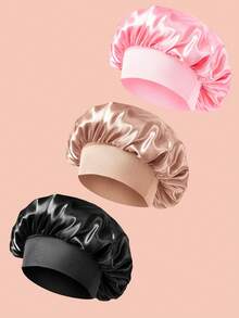 1/2/3/4pcs Silk Sleep Cap, Satin Hair Cap, Soft Elastic Silk Sleep Cap, Curly Hair Silk Hair Cover (Black & Gold)