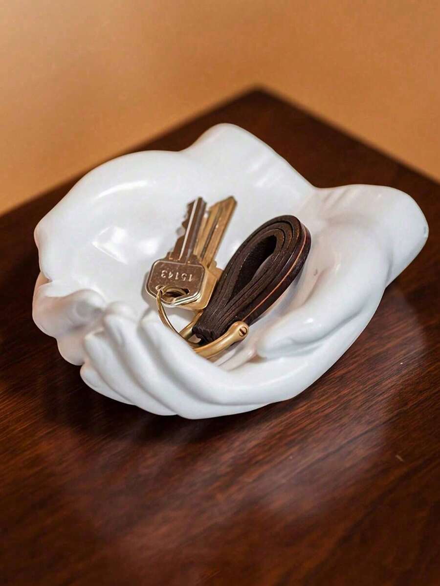 1pc Hand-Shaped Desktop Decor Tray, Jewelry Holder, Key Holder, Resin Crafted Sculpture Decoration - Multicolor - View 1