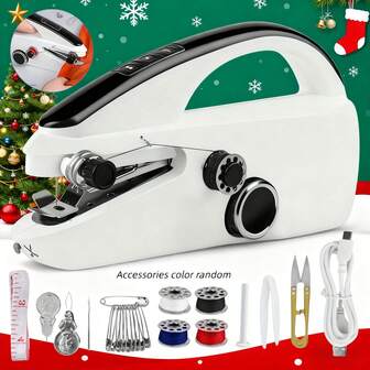 1pc Handheld Sewing Machine With USB Cable And Accessory Kit(Accessories Color Random), New Portable Handheld Electric Sewing Machine, Suitable For Home, Travel, DIY Crafts, Beddings, Curtains And Clothing Repairs,Suitable For Light And Thin Fabrics