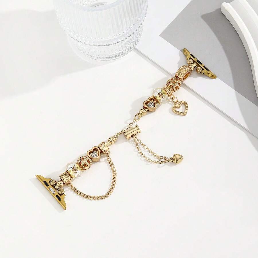 1pc Women's Stainless Steel Beaded Chain Watch Band Strap Fits 38/40/41/42/44/45/49mm For Apple Watch Ultra/SE/8/7/6/5/4/3/2/1 - Gold - View 1